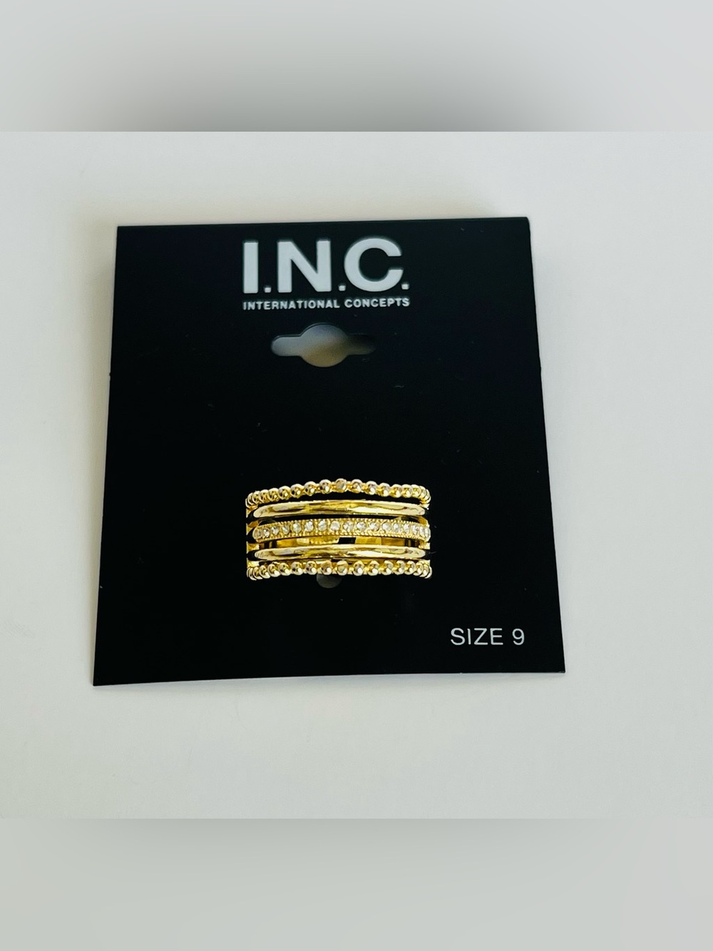 INC International Concepts Gold-Tone Layered Crystal Stack Ring Size 9 - Picture 8 of 9